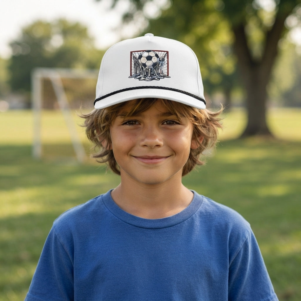 Drip Goal Soccer Cap | Retro Melting Ball Design, Braided Rope Detail