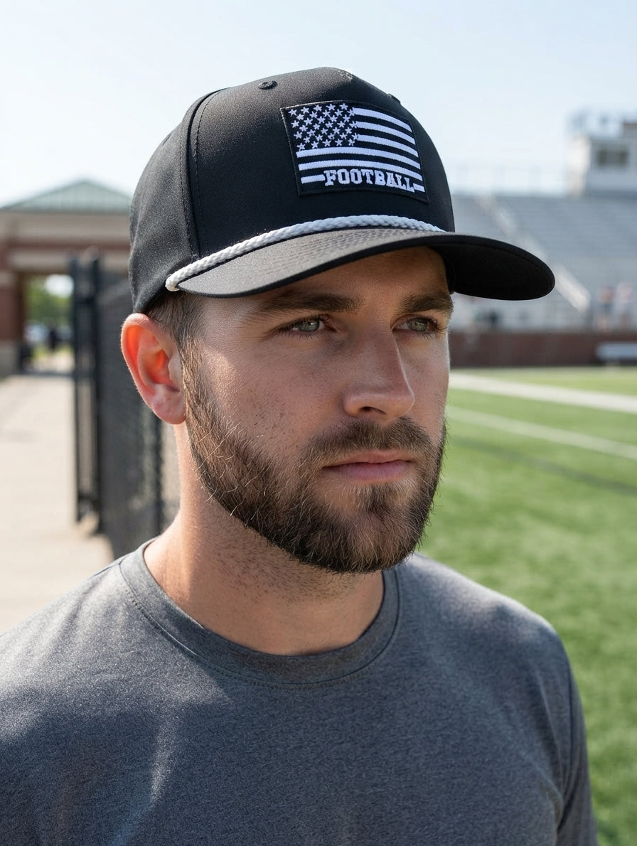 Classic Black & White Flag Rope Hat | Football Cap