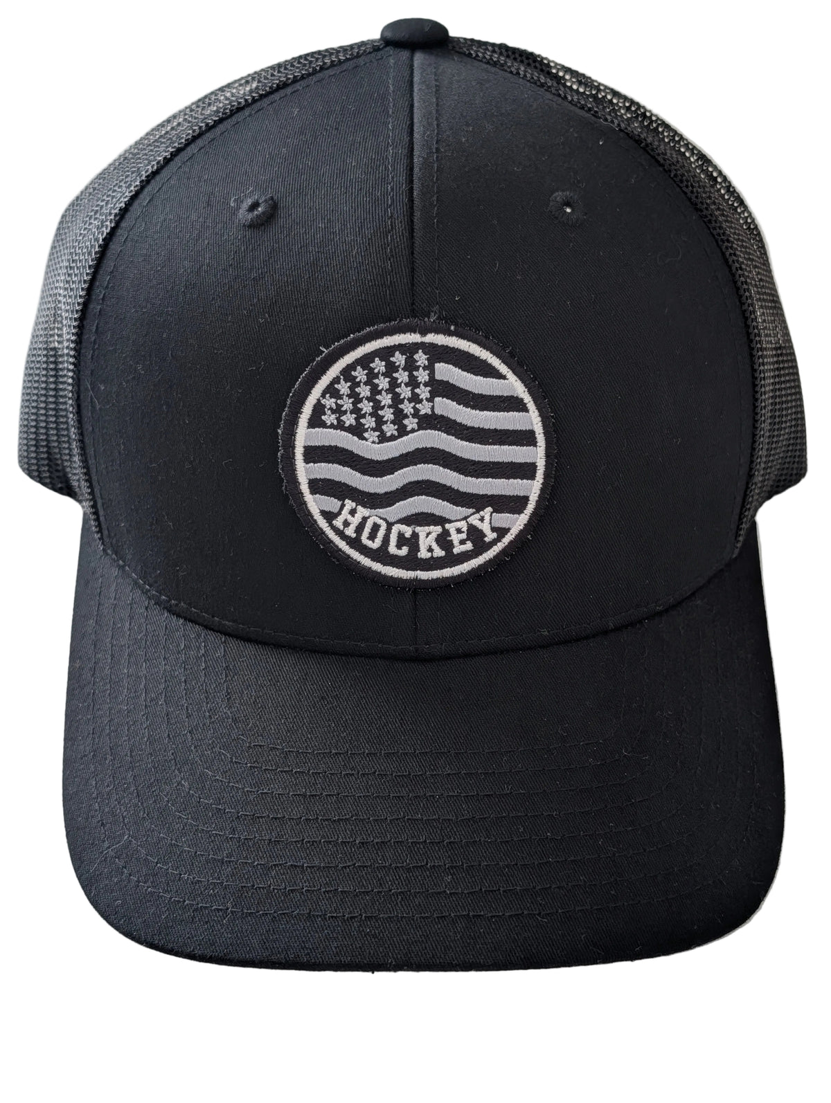 American Flag Hockey Patch Trucker Hat | Distressed Patriotic Cap