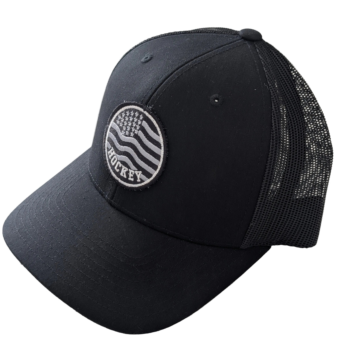 American Flag Hockey Patch Trucker Hat | Distressed Patriotic Cap