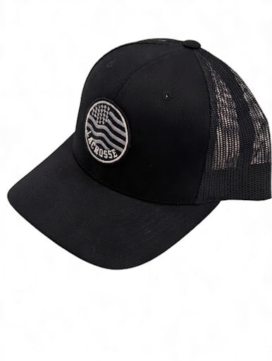 Lacrosse American Flag Trucker Hat, Patriotic Lax Snapback Cap, Sports Fan Mesh Hat