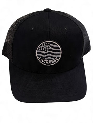 Lacrosse American Flag Trucker Hat, Patriotic Lax Snapback Cap, Sports Fan Mesh Hat
