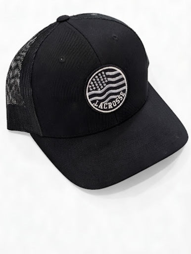 Lacrosse American Flag Trucker Hat, Patriotic Lax Snapback Cap, Sports Fan Mesh Hat